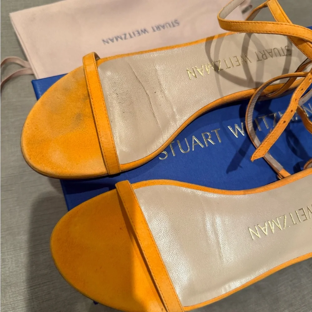 Stuart Weitzman Merinda Suede Sandals with Ankle Wrap - Picture 7 of 9